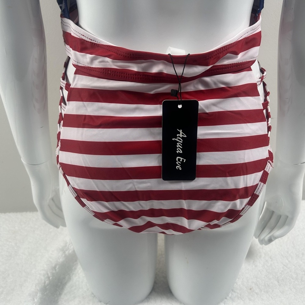 Aqua Eve Swimsuit Womens Medium USA Flag Star Stripe Halter One Piece Patriotic - Picture 4 of 13